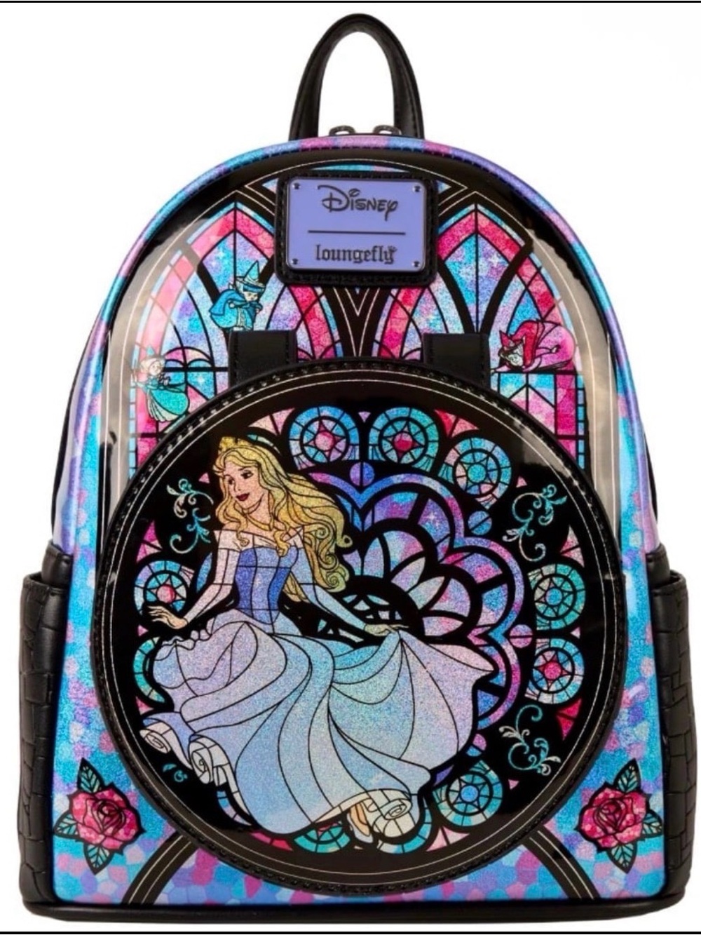Loungefly Disney Princess Stained Glass Mini Backpack in Blue, Purple, Pink